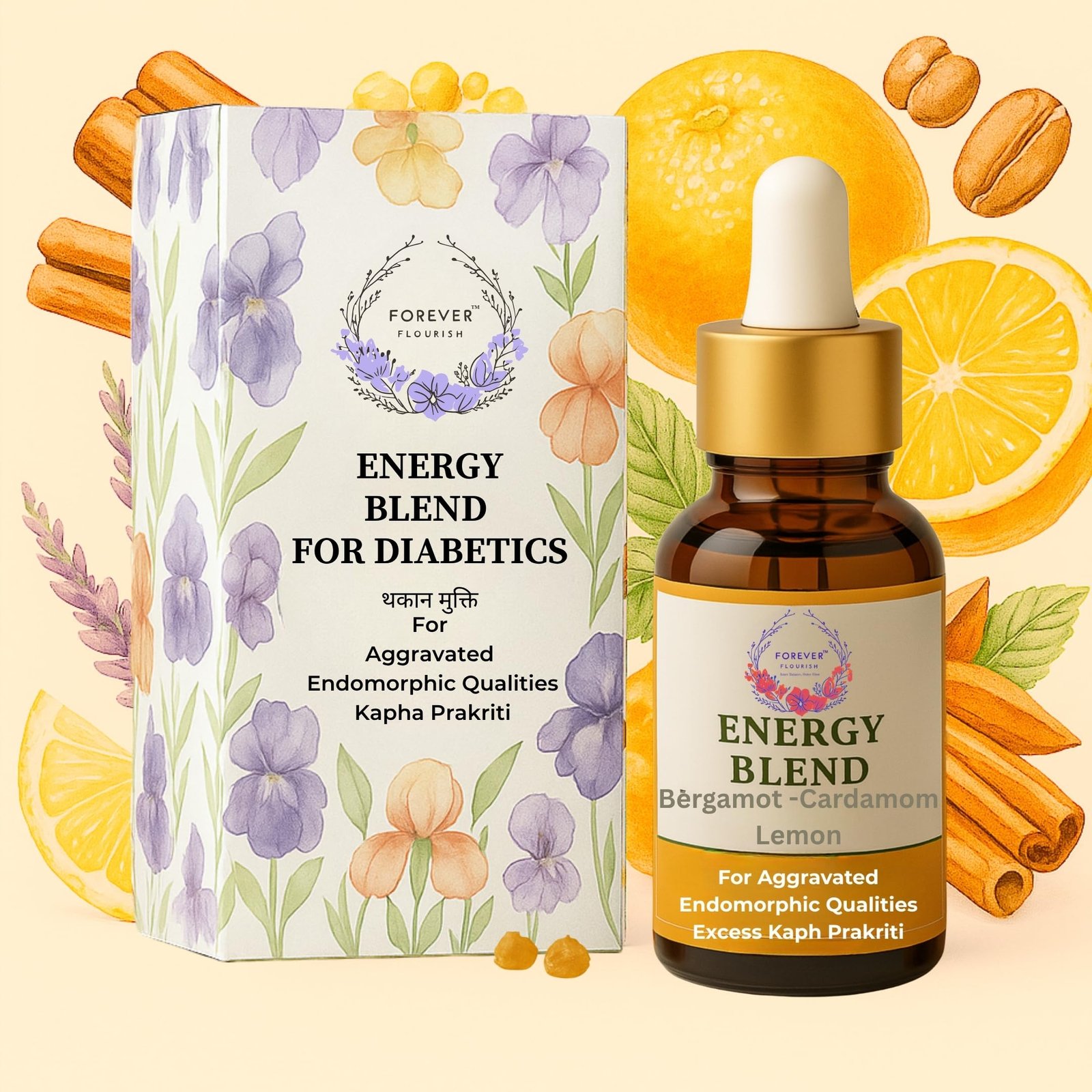 Forever Flourish Premium Energy Blend for Diabetics Essential Oil for Fatigue & Low Energy with Cinnamon, Cardamom, Frankincense, Italin Bergamot & Lemon – For Aggravated Endomorphic Qualities 6 81dukxjnxwl