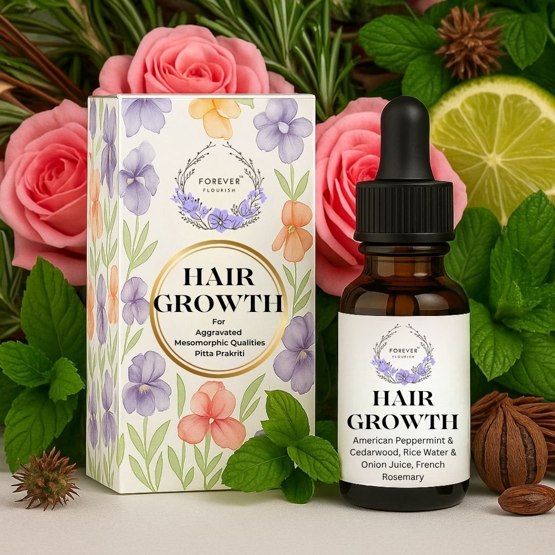 Forever Flourish (Holistic) Ayurvedic Hair Growth Oil for Pitta Prakriti, With Peppermint, Cedarwood, Rice Water, Fermented Onion Juice & Rosemary, Soothes Scalp, Strengthens Hair,(Customizable) 1 hair growth pitta