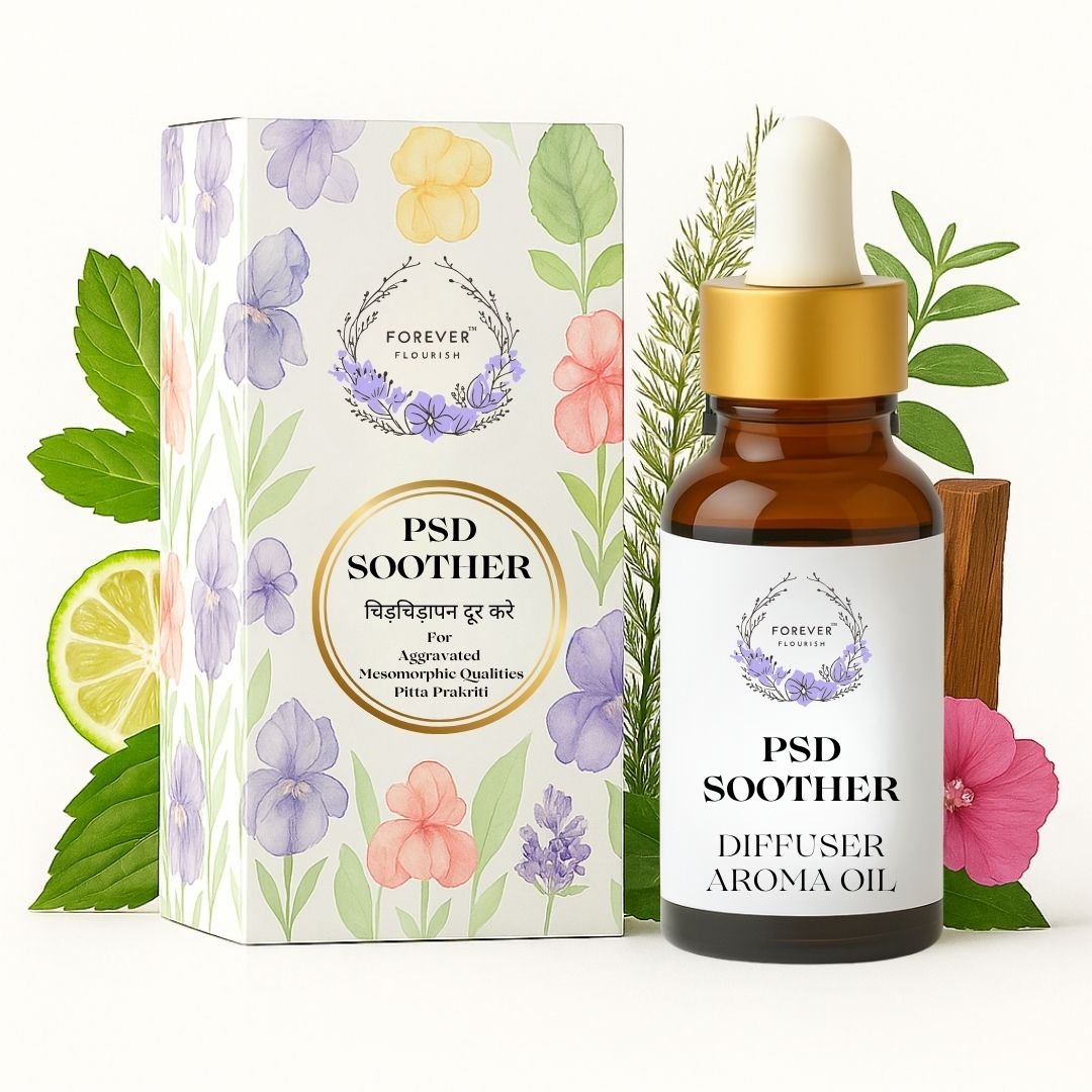 Forever Flourish PSD Soother Premium Diffuser Aroma Oil Blend – Mood Support with Vetiver, Bergamot, Cedarwood, Peppermint, Bulgarian Rosewood & Sandalwood – Aggravated Mesomorphic Quality (Pitta) 2 psd soother pitta